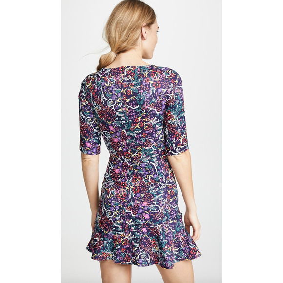 Saloni Celia C Mini Dress NWT Size 10 Dark Floral Print Elbow Sleeve Flare Hem - Picture 2 of 7